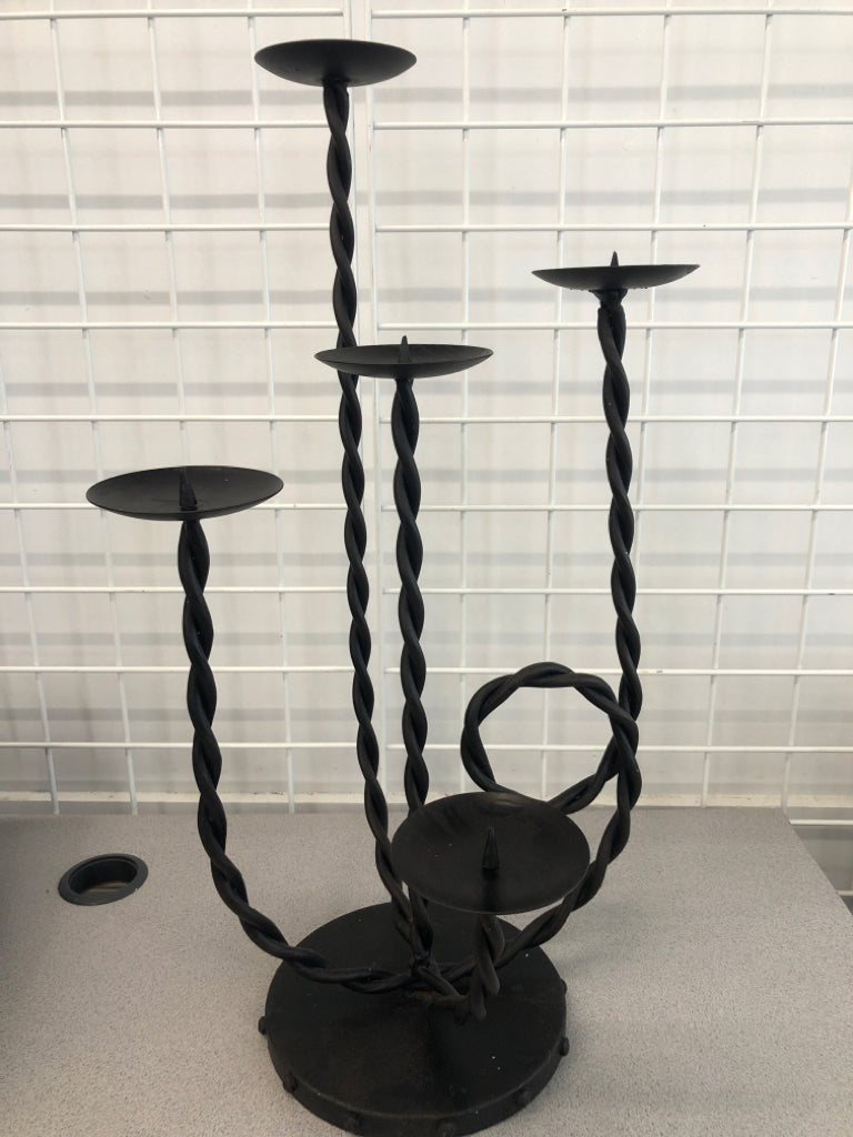 BROWN METAL 5 TIER PILLAR CANDLE HOLDER.