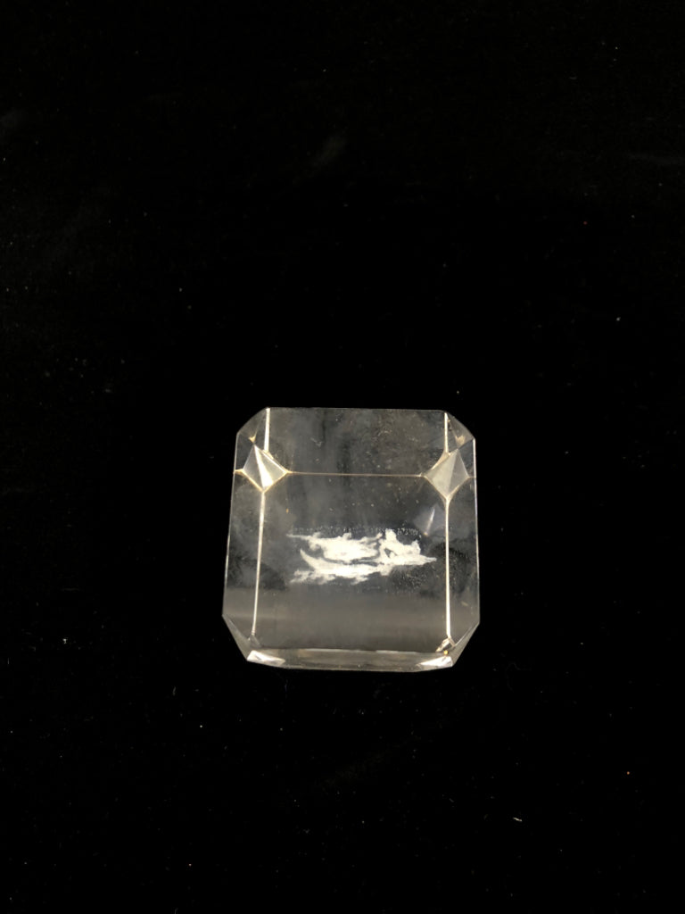 GLASS CUBE PAPERWEIGHT W/FISH INSIDE.