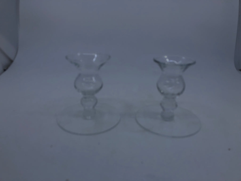 2 GLASS TAPER CANDLE HOLDERS.