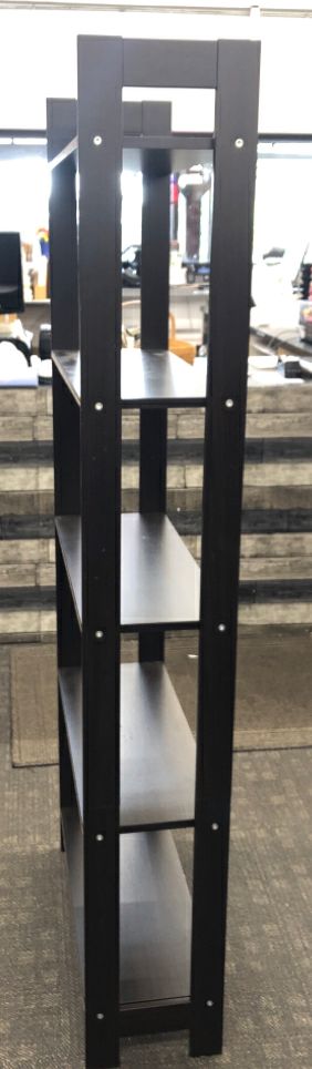 5 SHELF BROWN WOOD THIN SHELF.