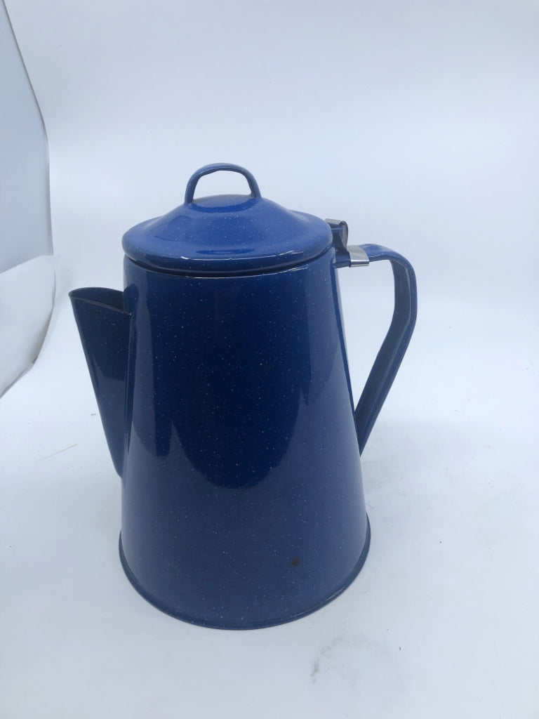 BLUE ENAMEL COFFEE POT PERCOLATOR.