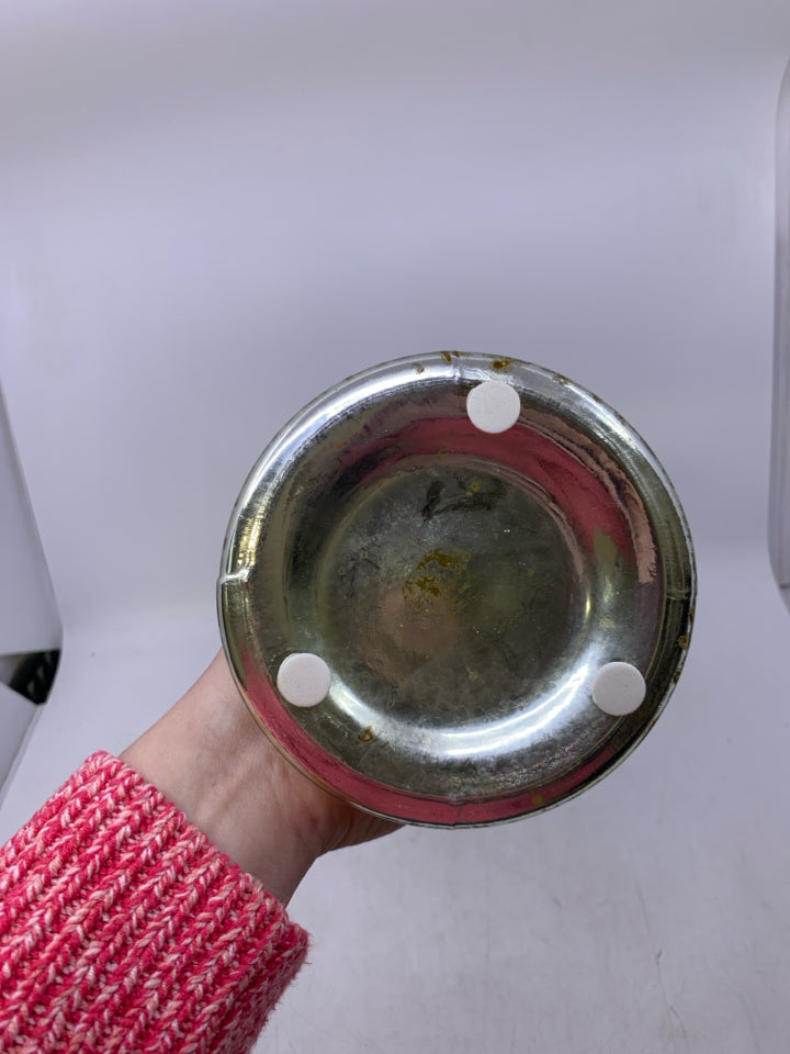 SILVER MERCURY GLASS TAPERED CANDLE HOLDER.