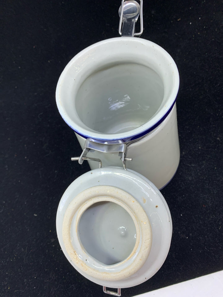 BLUE GREY CANISTER W METAL CLASP.