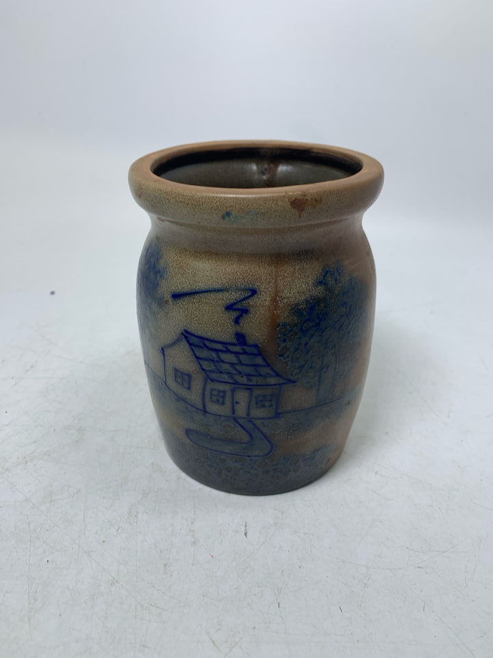 VTG COBALT BLUE COTTAGE SALT GLAZE CROCK 1995.