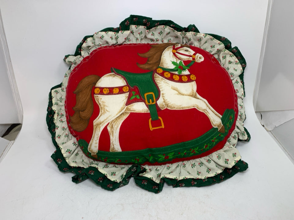 VTG OVAL ROCKING HORSE PILLOW.