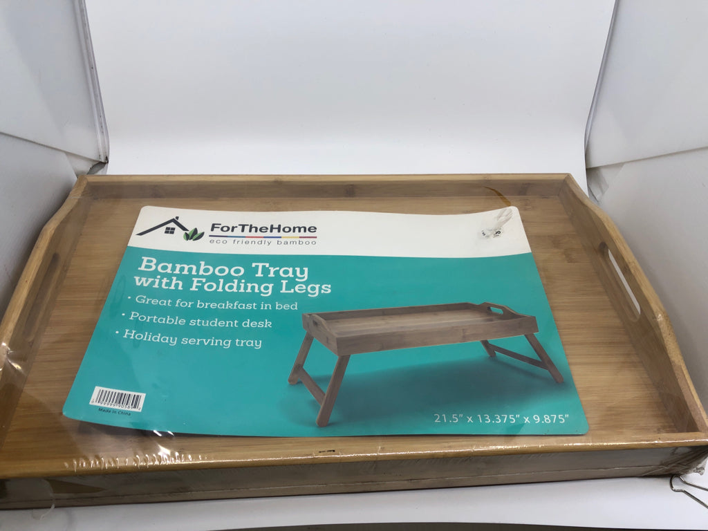 NIP BAMBOO TRAY W/ FOLDING LEGS.