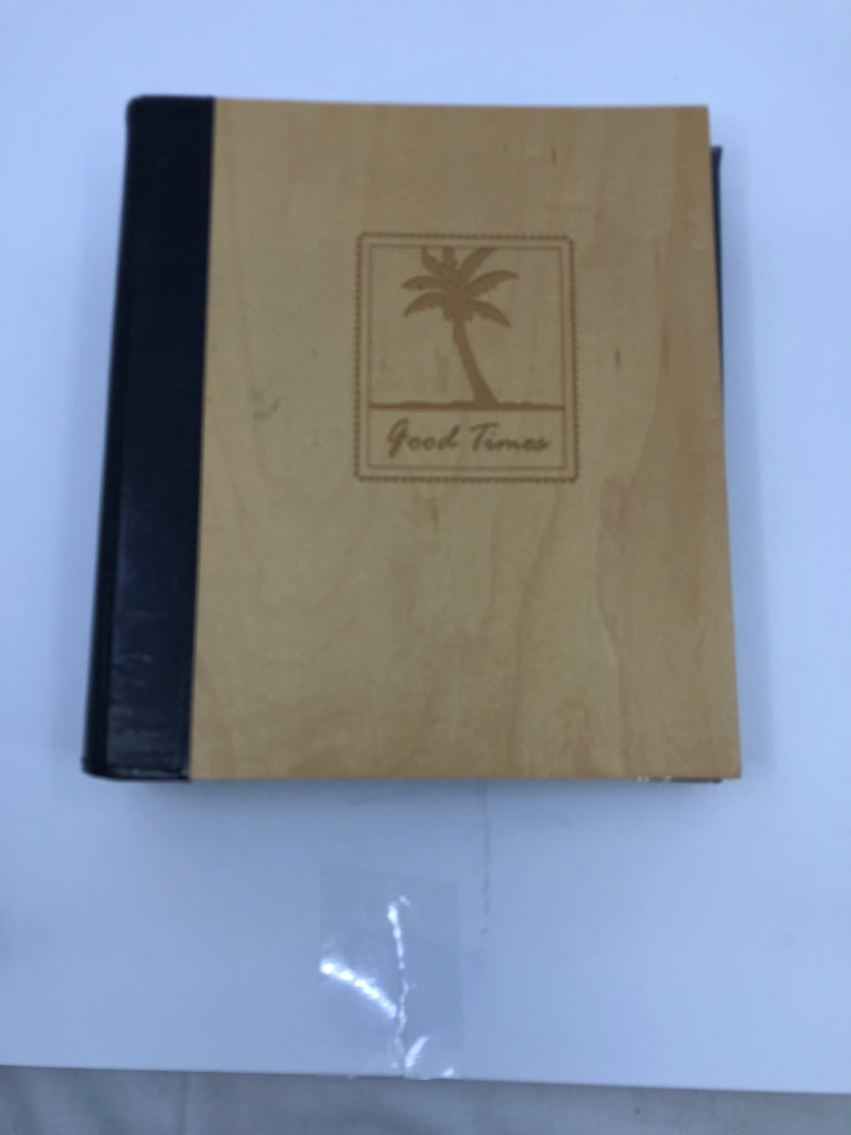 WOOD/FAUX LEATHER GOOD TIMES W PALM TREE PHOTO ALBUM.
