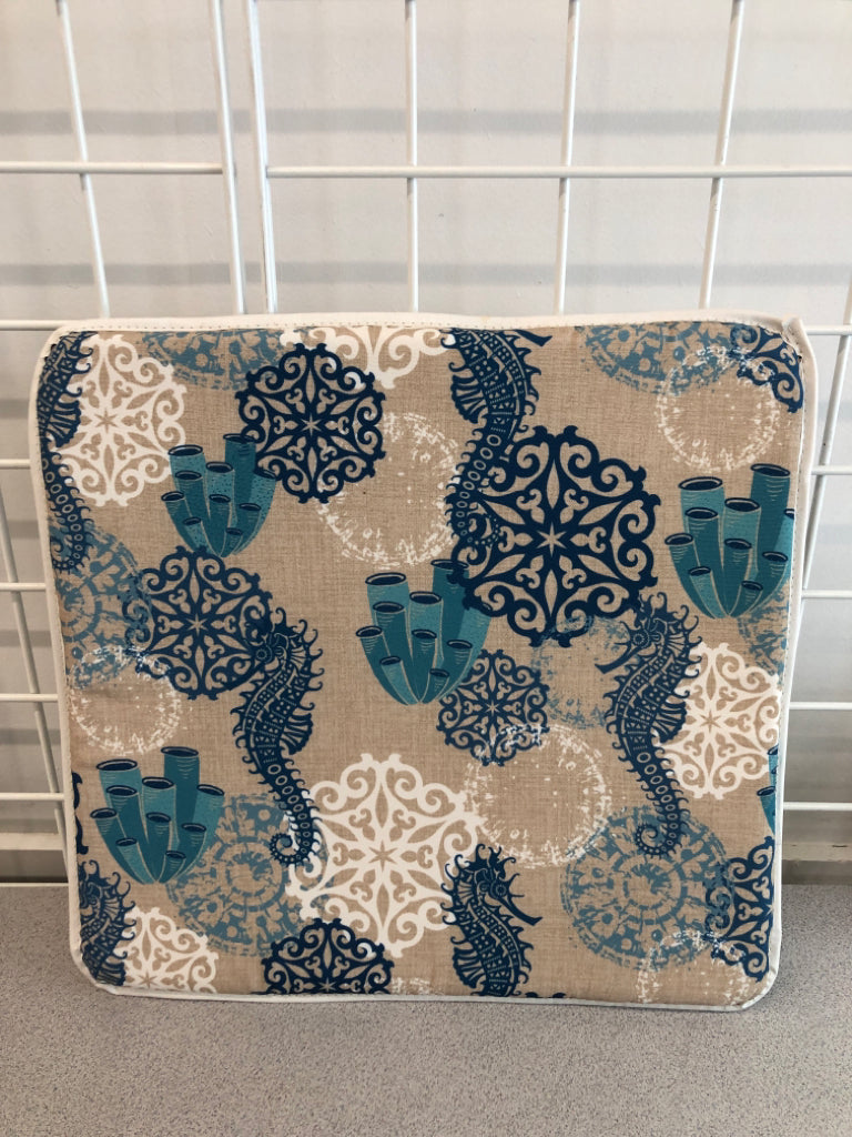 BLUE SEAHORSE SEAT CUSHION.