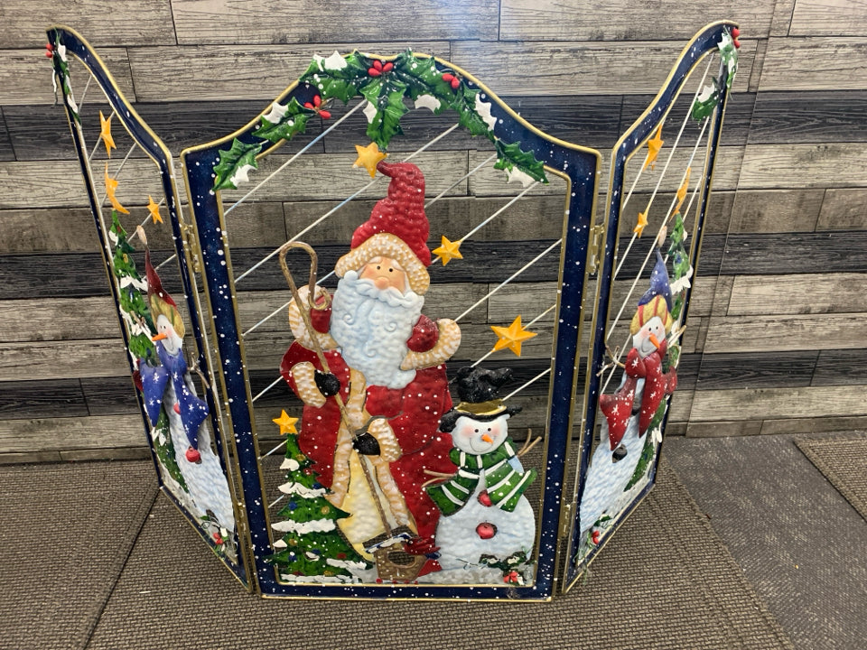 SANTA AND SNOWMAN EMBOSSED FIREPLACE SCREEN COVER.