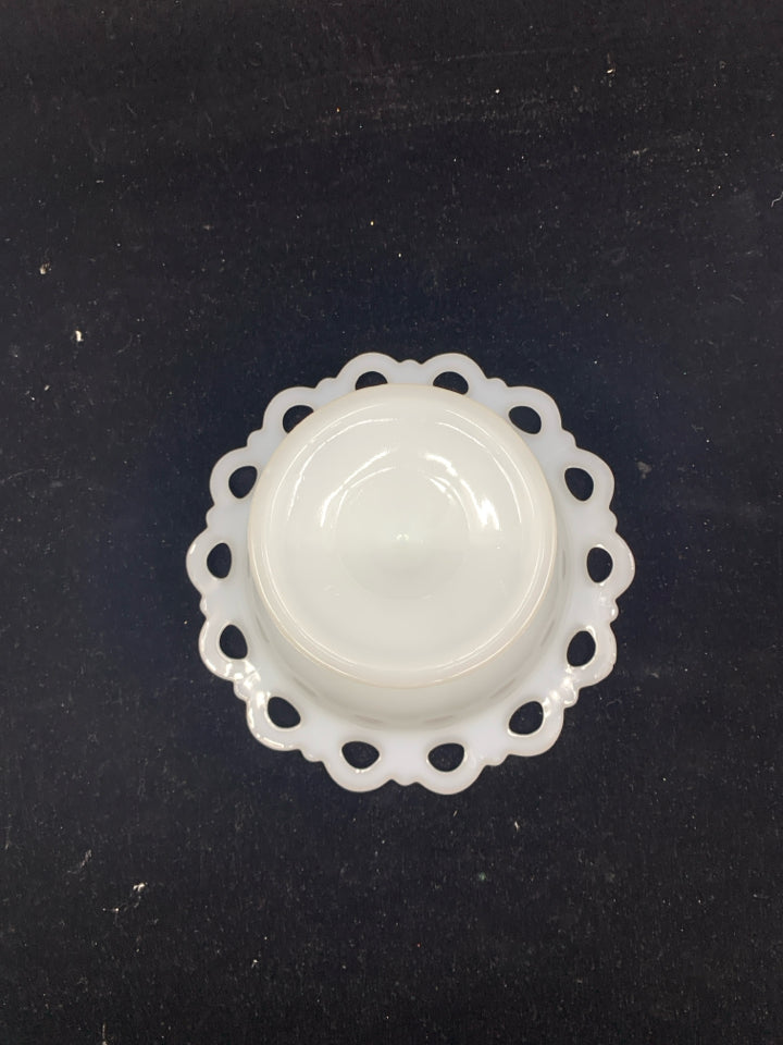 MILK GLASS FOOTED CANDY DISH.