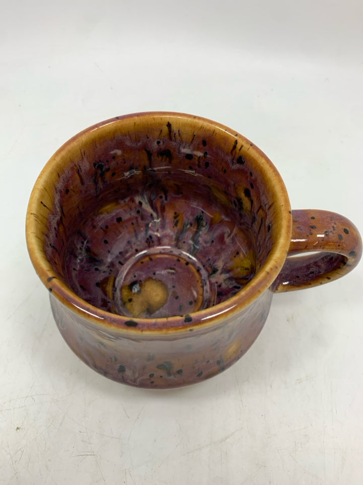 PURPLE GLAZED STONEWARE MUG W/BLACK SPECKLES.