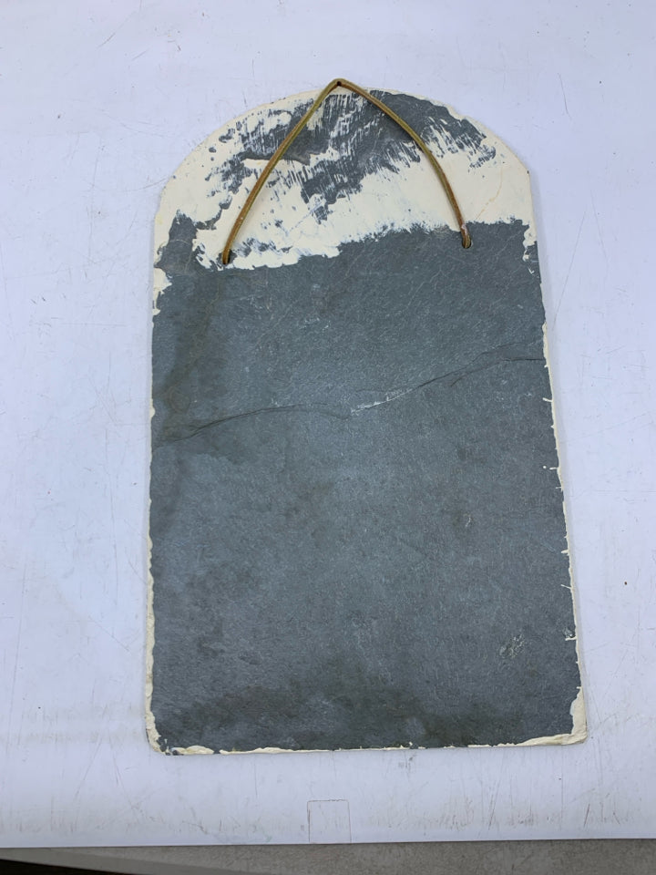 STONE SLATE WELCOME SNOWMAN HOLDING BROOM WALL HANGING.