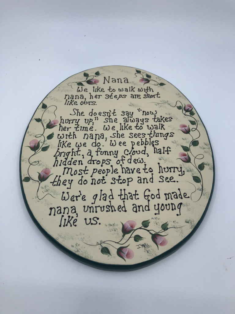 VTG OVAL NANA W FLORAL WALL HANGING.