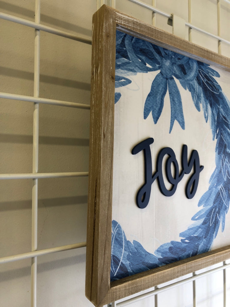 JOY BLUE AND WHITE WALL HANGING.