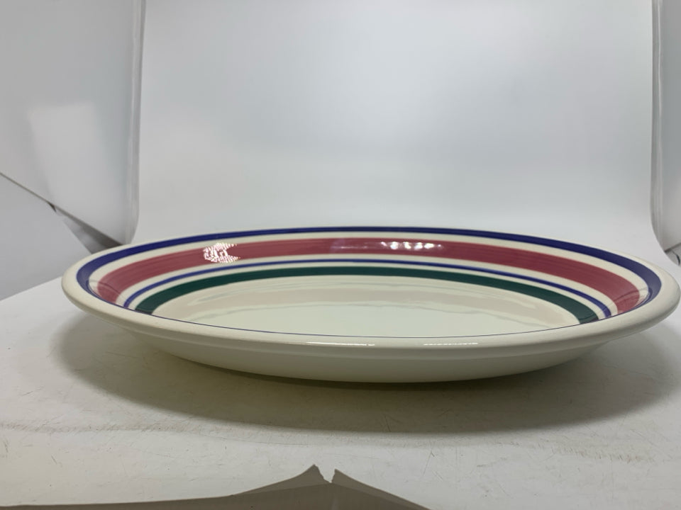 VTG COLORFUL STRIPED DESIGN OVAL SERVING PLATTER MADE IN ITALY.