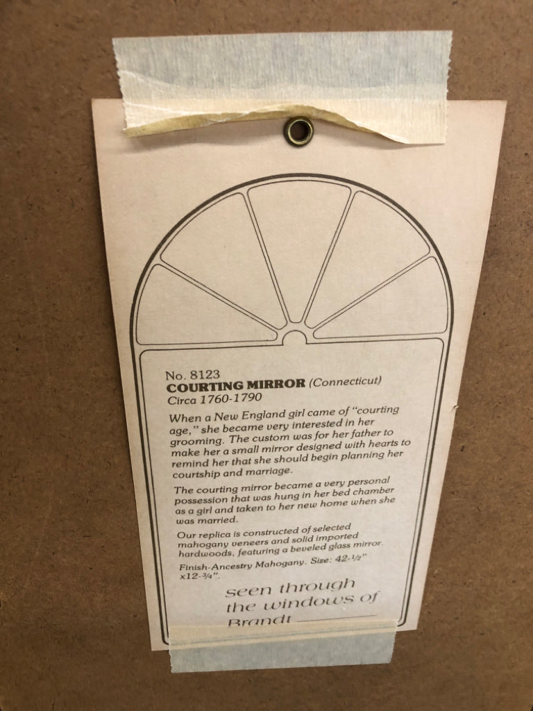 VERTICAL WOODEN HEART COURTING MIRROR.