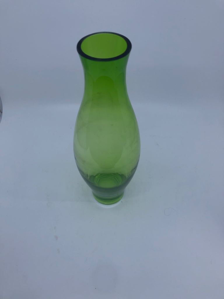 LIGHT GREEN THICK GLASS VASE.