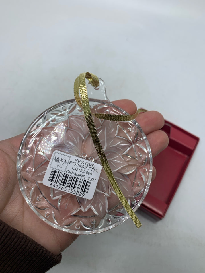 NIB MIKASA POINSETTIA CRYSTAL ORNAMENT.