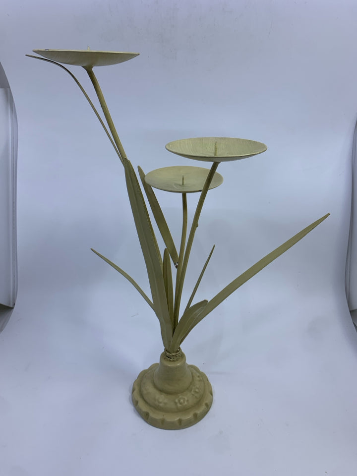 METAL GRASS CANDLE HOLDER BEIGE W/3 CANDLE TRAYS.