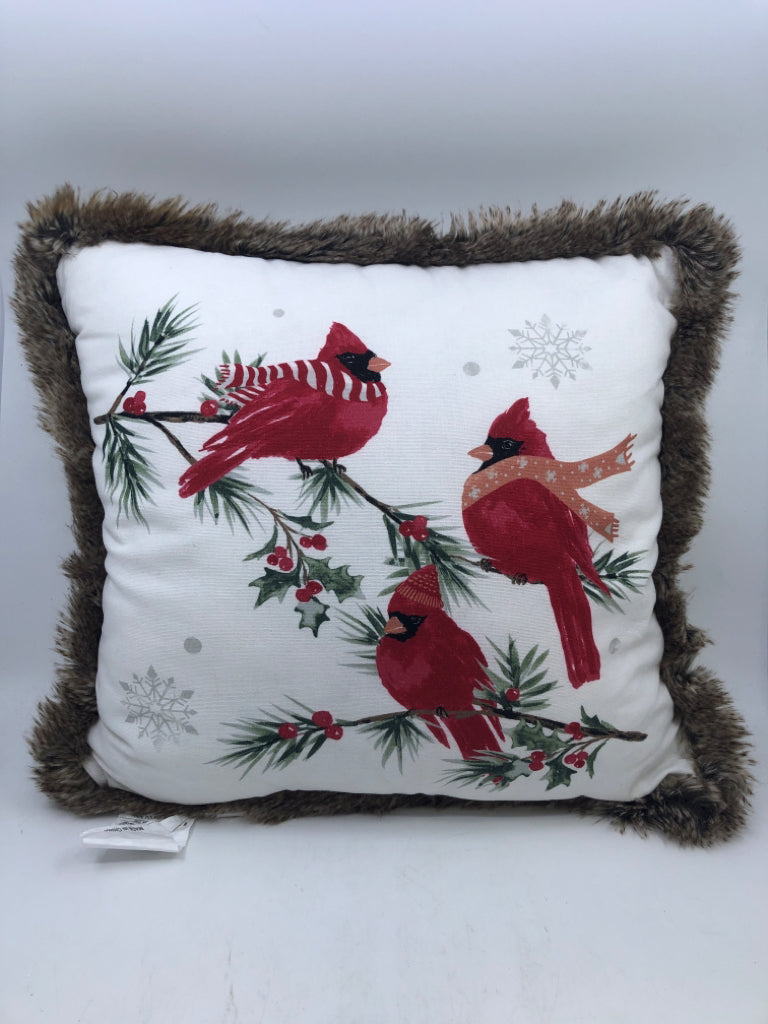 CARDINAL, FAUX FUR FRINGE ACCENT PILLOW.