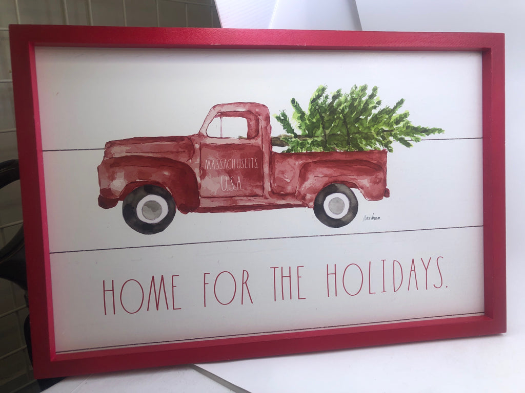 HOME FOR THE HOLIDAYS RED TRUCK RAE DUNN WALL ART.