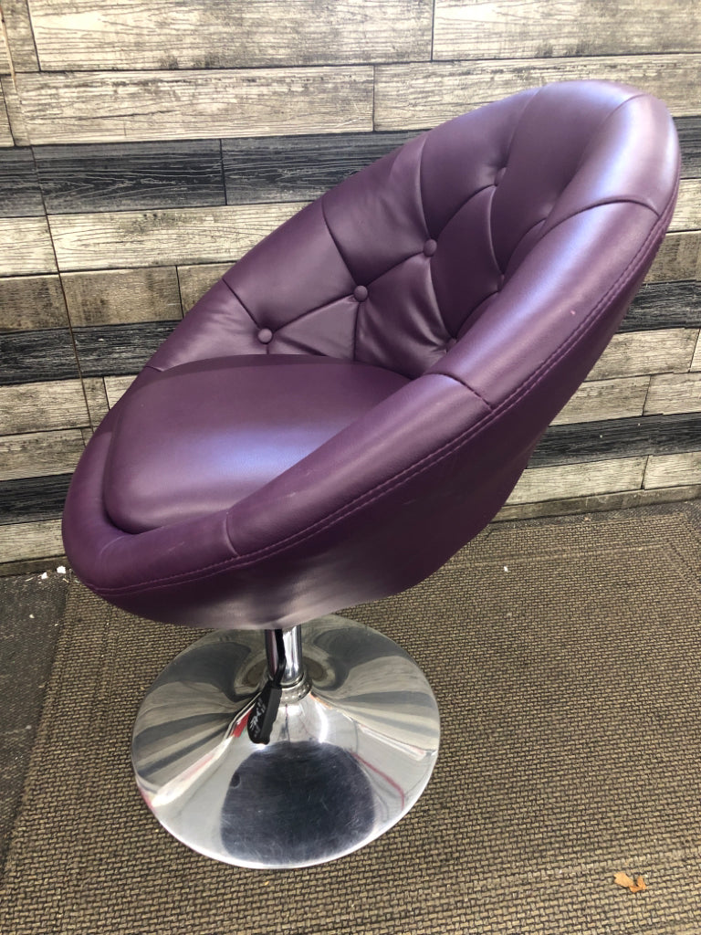 PURPLE FAUX LEATHER ROUND CHAIR.