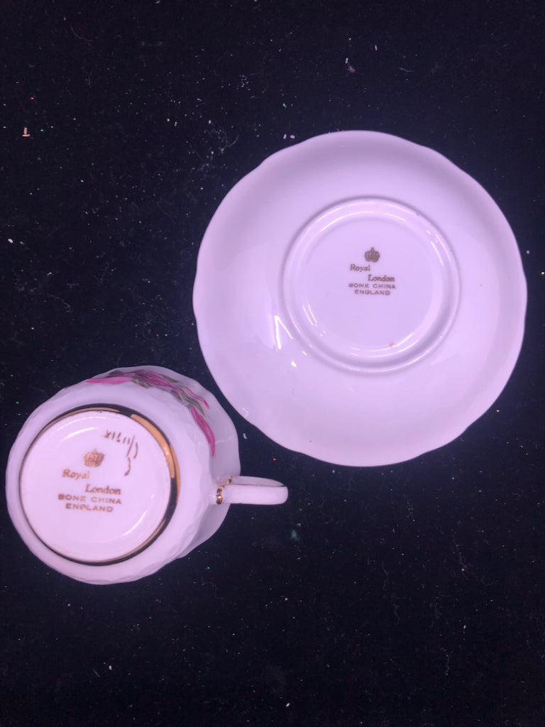 VTG ROYAL LONDON PINK ROSE CUP AND SAUCER.