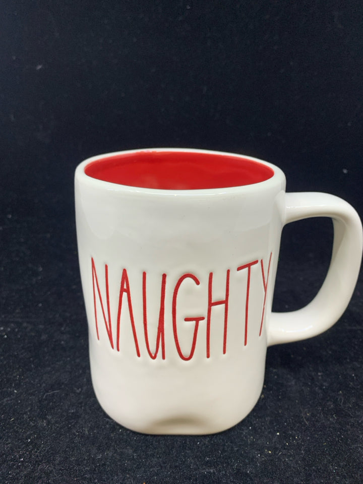 WHITE W/ RED NAUGHTY COFFEE MUG-RAE DUNN-5"