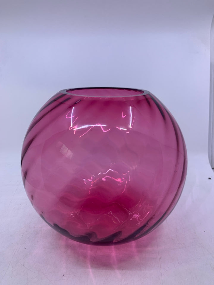 LARGE PINK SPHERE GLASS VASE.