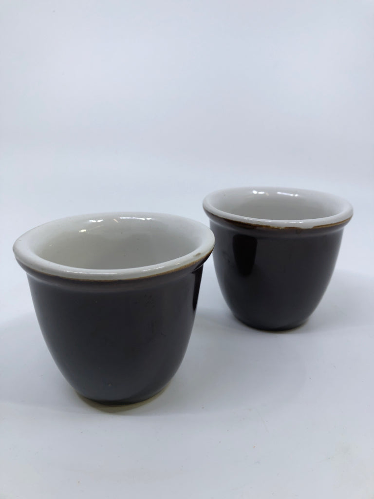 2 VTG DK BROWN GLAZE CUSTARD CUPS.