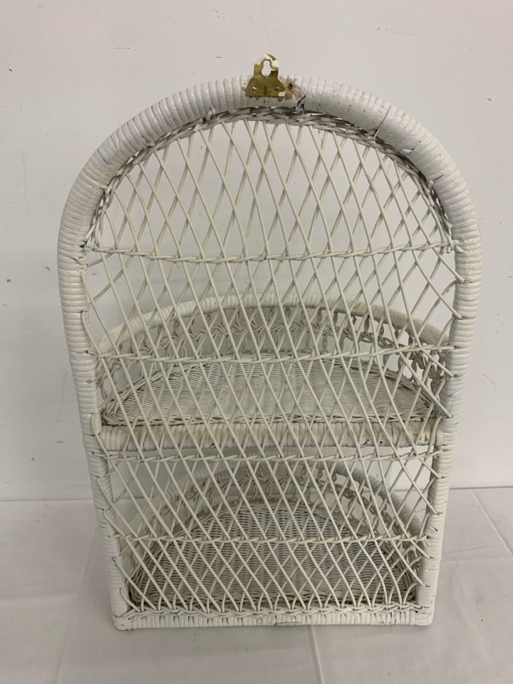 2 TIER WHITE WICKER SHELF.