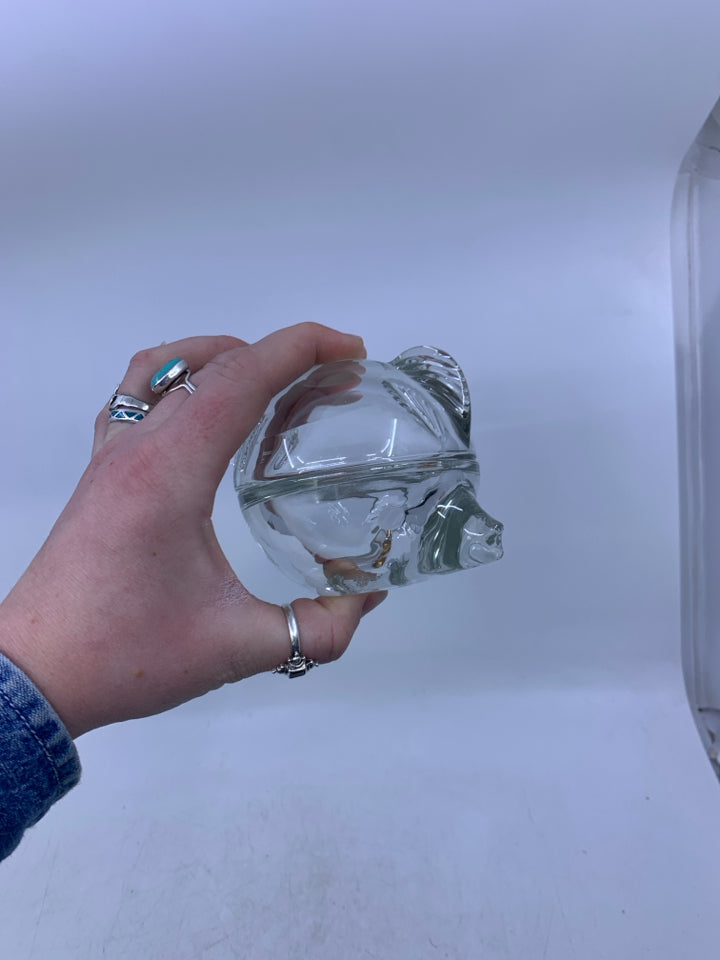 CLEAR GLASS FISH TRINKET BOX.