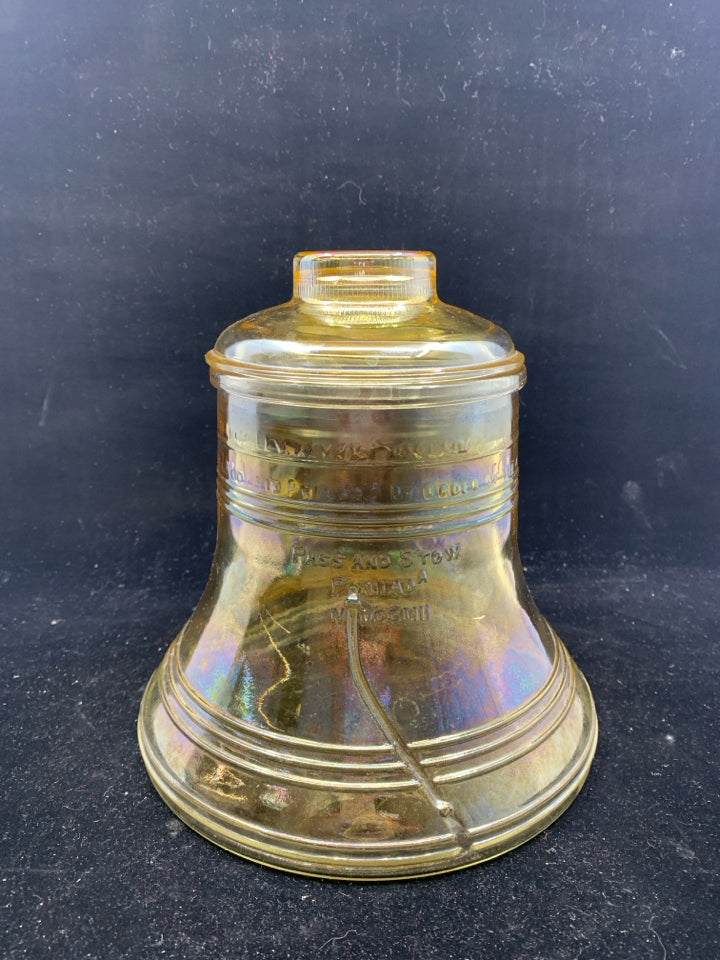 IRIDESCENT LIBERTY BELL BICENTENNIAL GLASS COOKIE JAR.