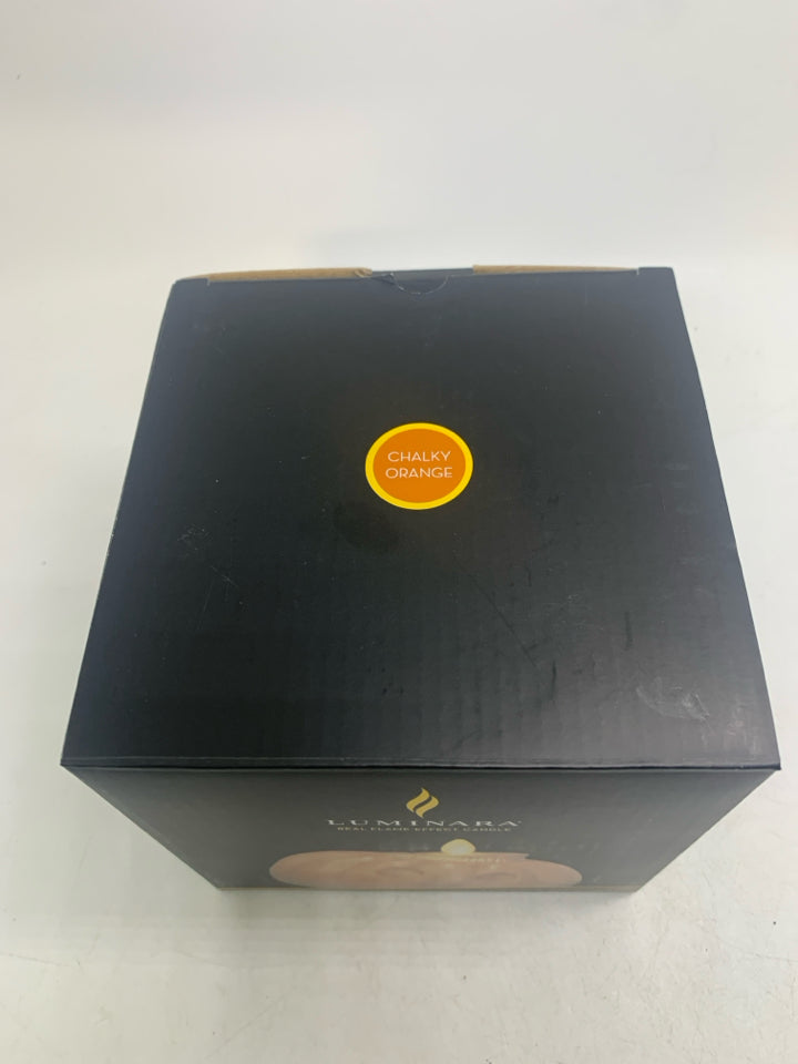 IN BOX LUMINARA ORANGE CHALKY FLAMELESS CANDLE JACK-O-LANTERN PUMPKIN.