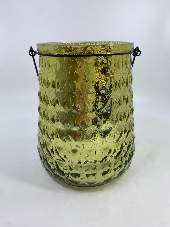 LARGE GOLD MERCURY GLASS CANDLE HOLDER.