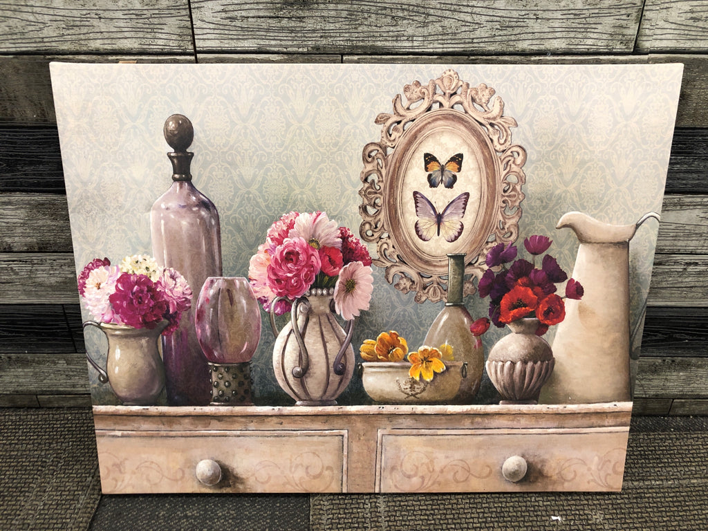 FLORAL DECOR STILL LIFE ON CANVAS.