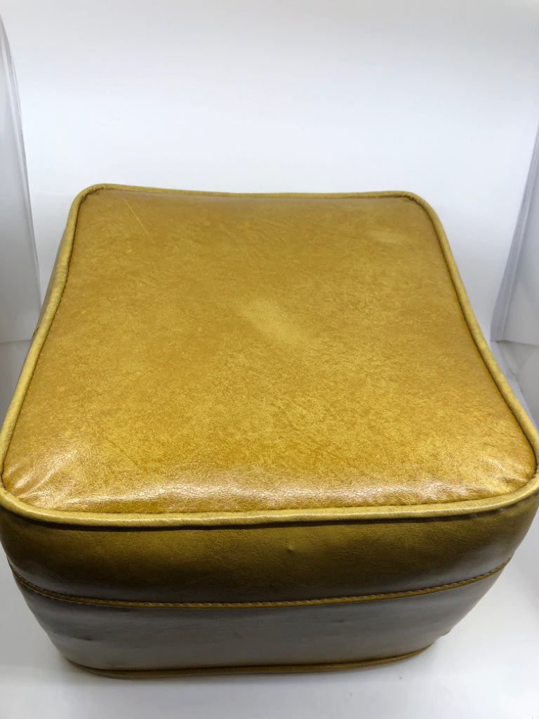 VTG LEATHER YELLOW SQUARE FOOT OTTOMAN.