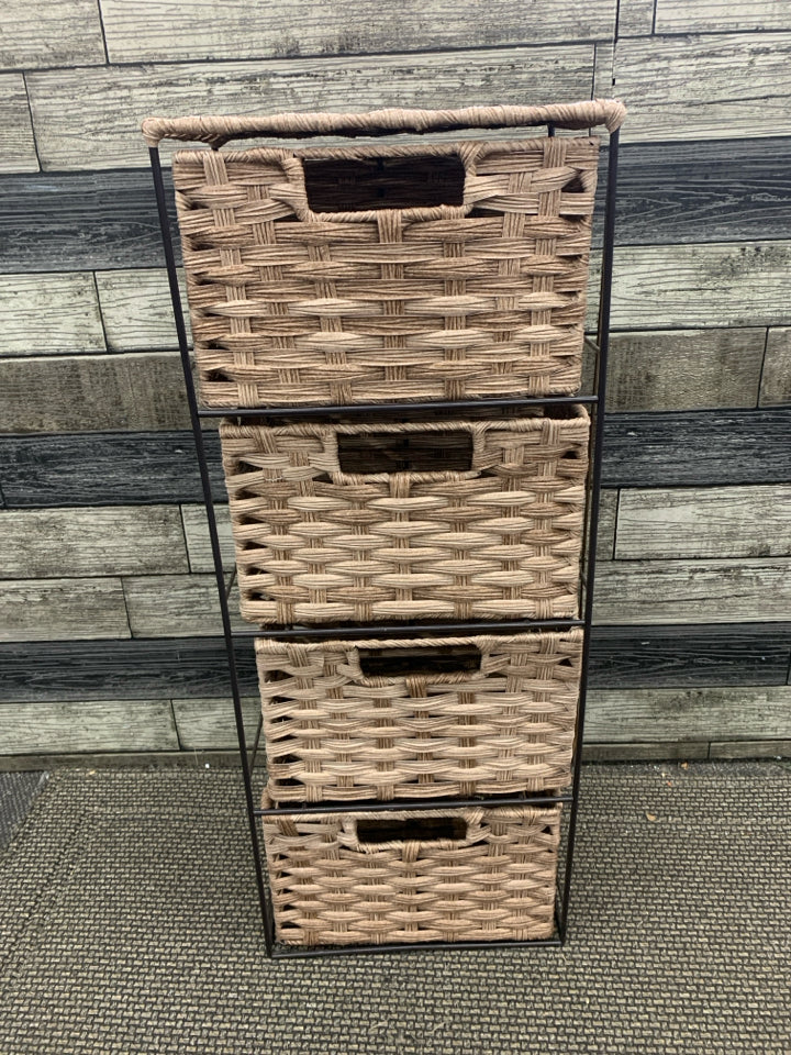 4 TIER WOVEN BASKET SHELF.