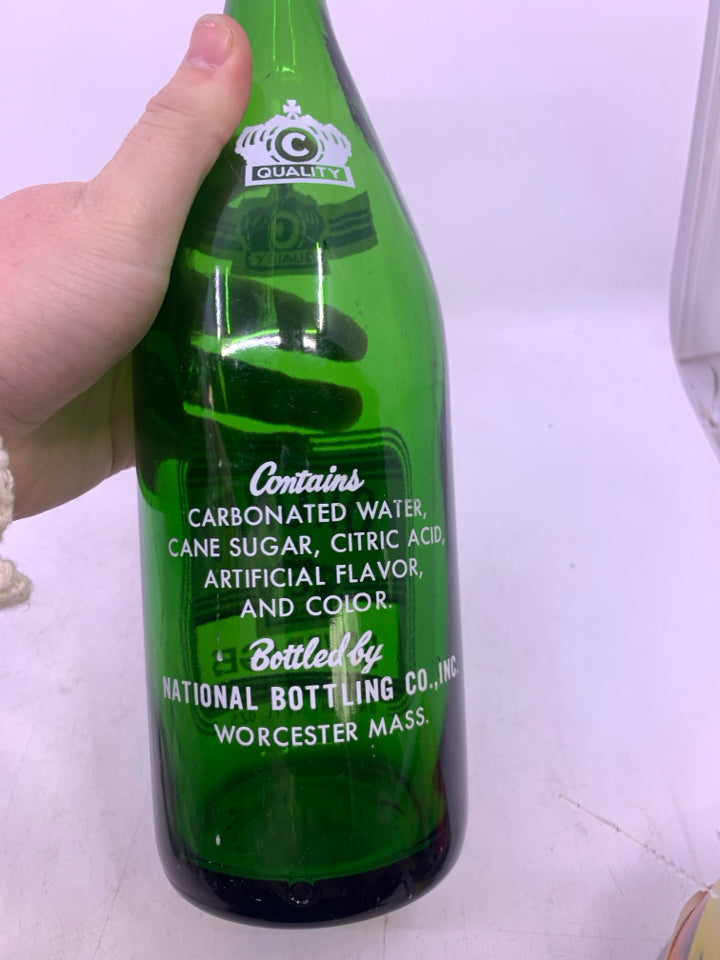 EMPTY GREEN CORONET BEVERAGES BOTTLE.