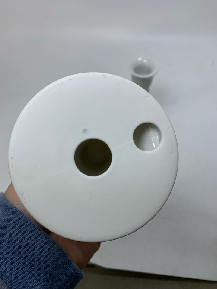2 FOOTED FLORAL PORCELAIN TAPERED CANDLE HOLDERS.