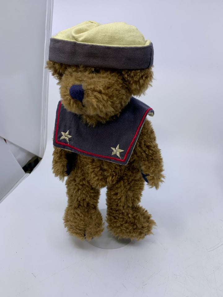 SHAG BROWN BEAR W/ NAUTICAL BIB & STAND BOYDS BEAR.