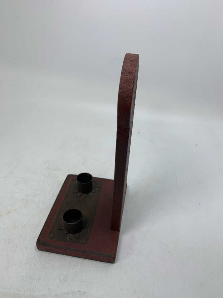 WOOD BASE DOUBLE TAPERED CANDLE HOLDERS.