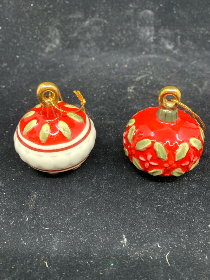 RED ORNAMENT SALT AND PEPPER SHAKERS.