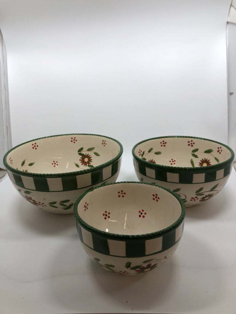 3PC HOLLY POINSETTIA NESTING BOWLS- TEMPTATIONS