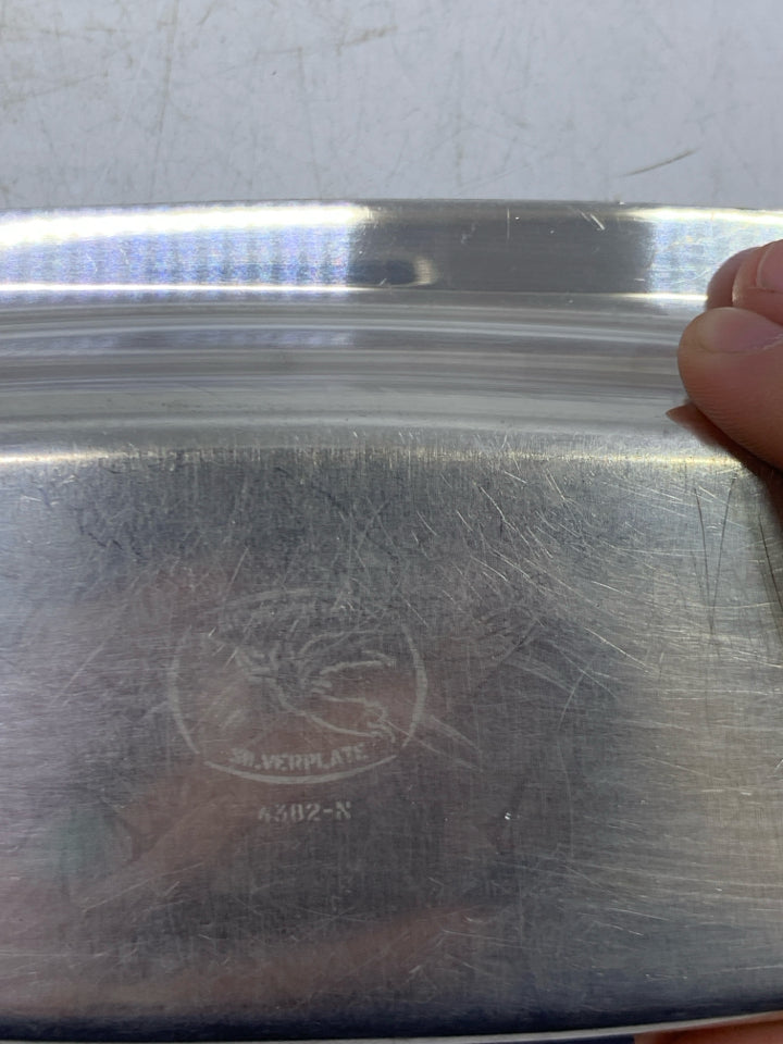 SILVER METAL COVERED BUTTER DISH W/ GLASS INSERT.