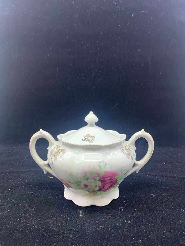 VTG FLORAL PATTERN SUGAR BOWL W LID.