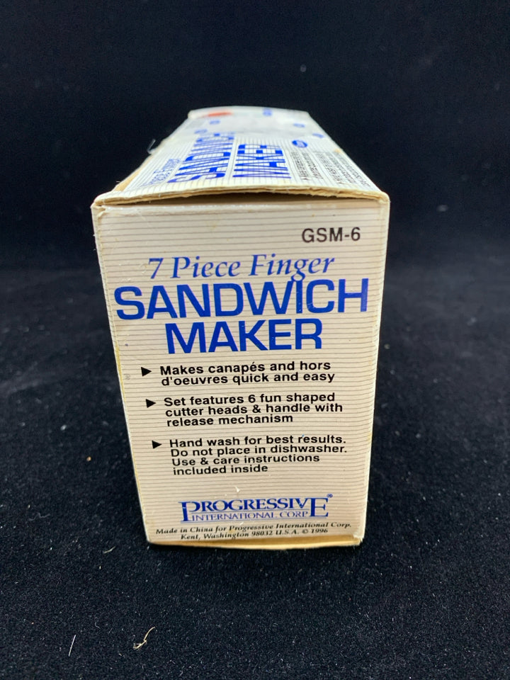 NIB 7PC FINGER SANDWICH MAKER KIT.