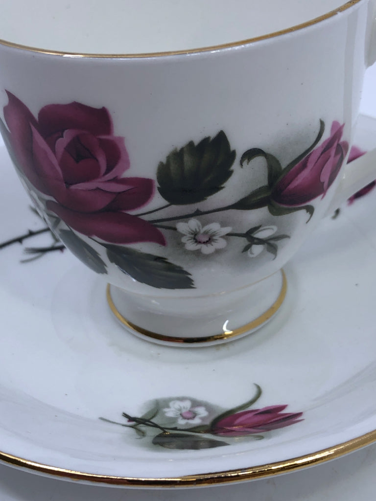 PINK FLORAL W WHITE FLORAL ACCENTS TEACUP AND SAUCER- ROYAL KENT.