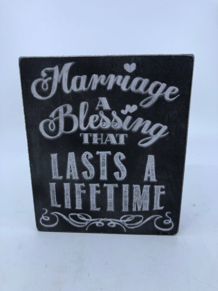 DISTRESSED "MARRIAGE A BLESSING" BLOCK SIGN.