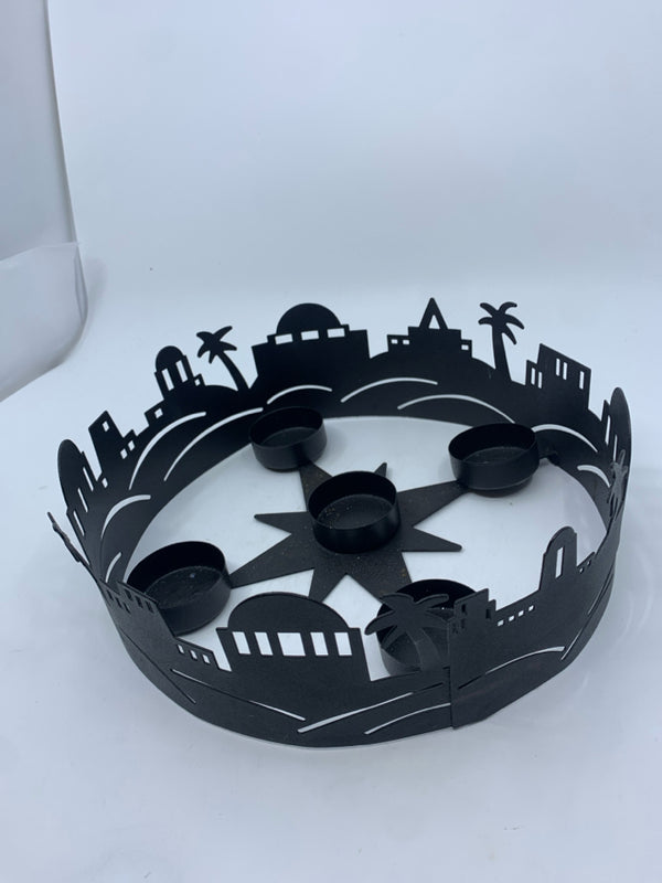 METAL CITY SCAPE TEA LIGHT HOLDER.